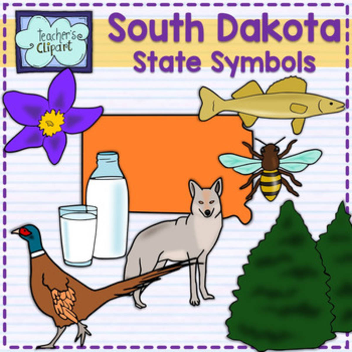 An educational teaching resource from Teacher's Clipart entitled South Dakota State Symbols Clip Art downloadable at Teach Simple.