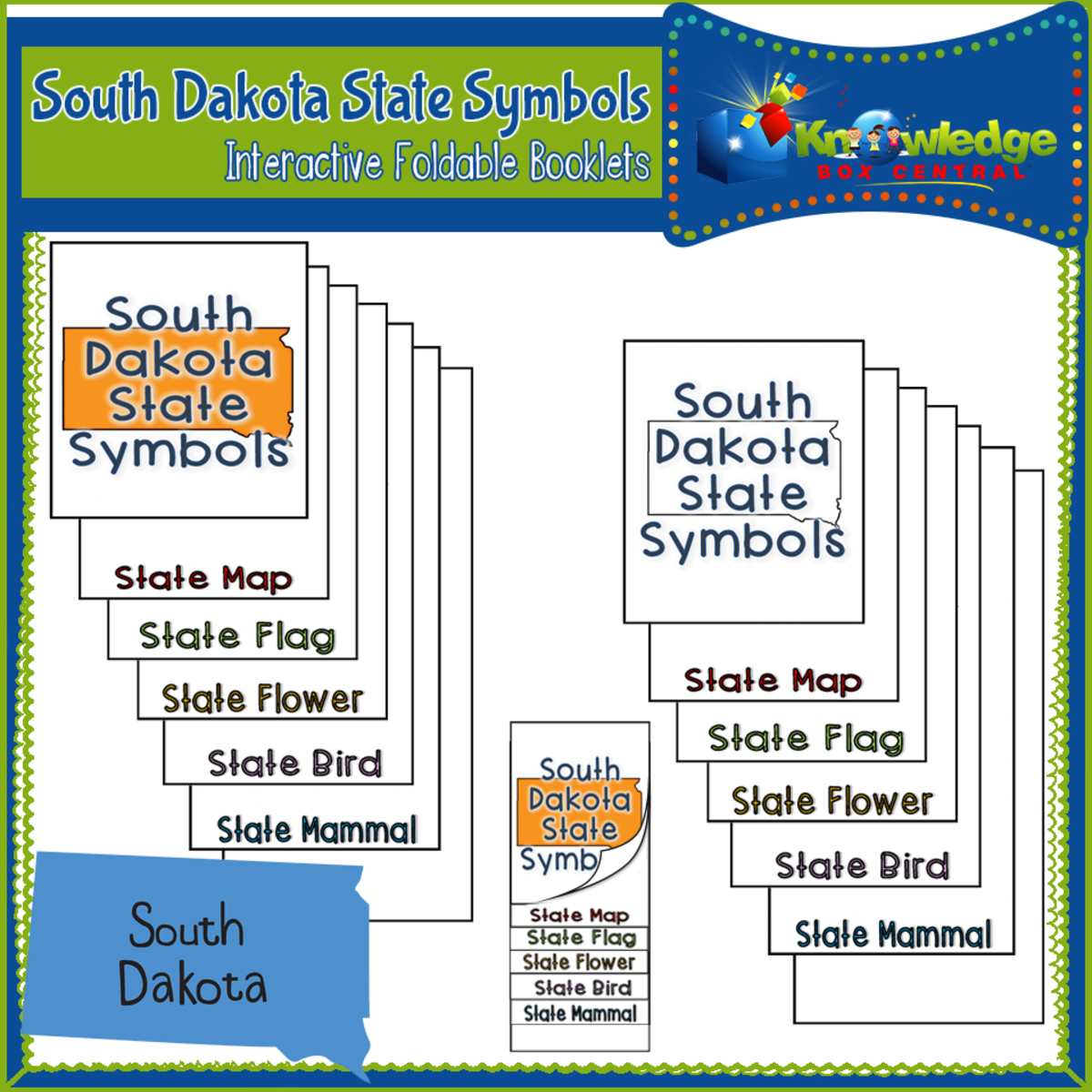 An educational teaching resource from Knowledge Box Central entitled South Dakota State Symbols Interactive Foldable Booklets – EBOOK downloadable at Teach Simple.