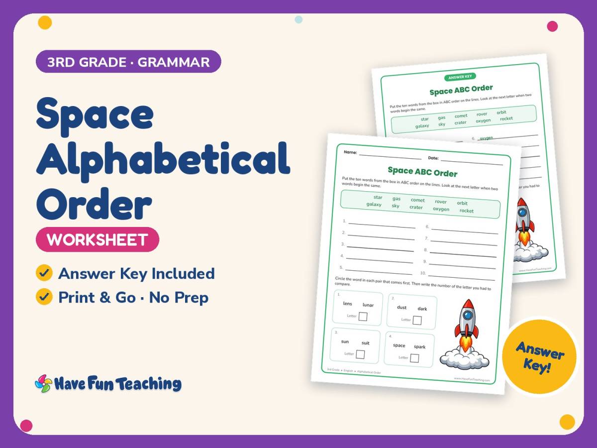 Space Alphabetical Order Worksheet – 3rd Grade Grammar Practice preview