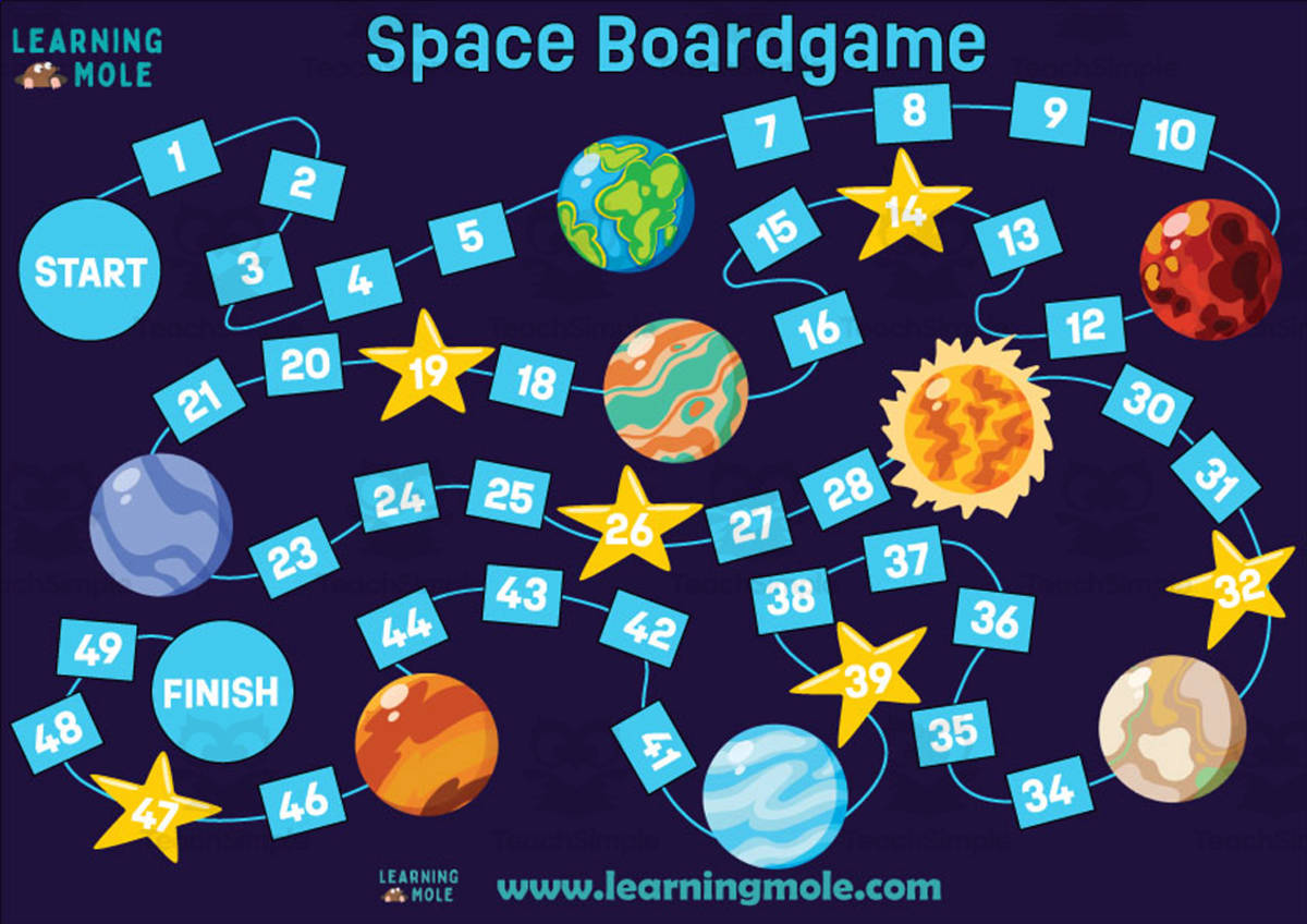 An educational teaching resource from Educational Voice entitled Space Board Game Activity downloadable at Teach Simple.