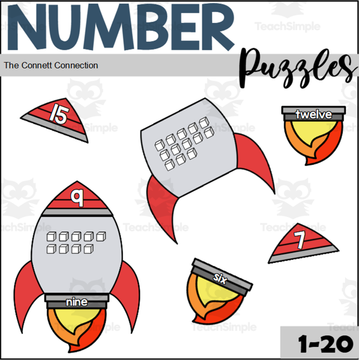 An educational teaching resource from The Connett Connection entitled Space Number Puzzles 1-20 downloadable at Teach Simple.