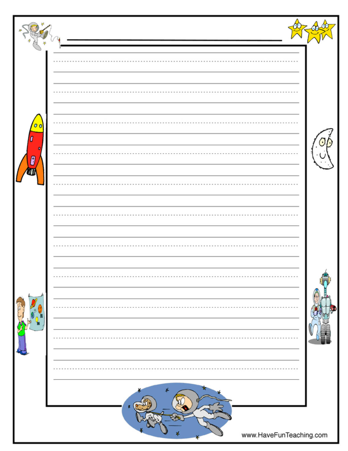 An educational teaching resource from Have Fun Teaching entitled Space Writing Paper downloadable at Teach Simple.