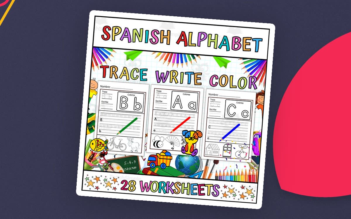 An educational teaching resource from 1 Teaches 2 Learn entitled Spanish Alphabet Letter Tracing Activities Worksheets downloadable at Teach Simple.