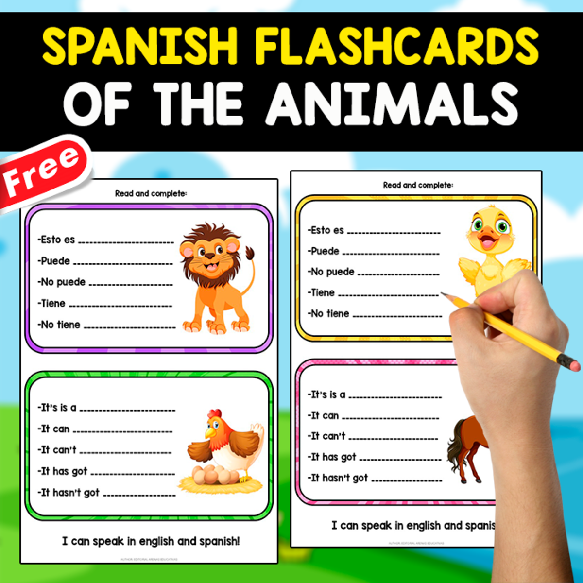 An educational teaching resource from EDITORIAL LAURA EDUCA entitled SPANISH AND ENGLISH FLASHCARDS | THE DESCRIPTION downloadable at Teach Simple.