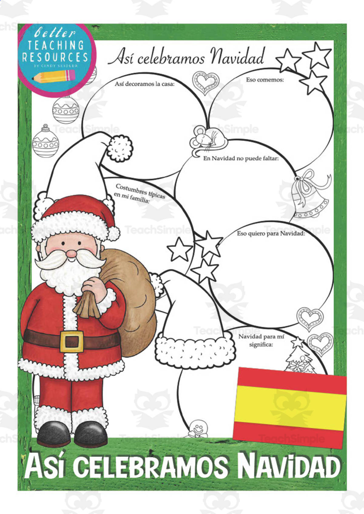 An educational teaching resource from Better Teaching Resources entitled Spanish: Celebrating Christmas | All About Worksheets downloadable at Teach Simple.