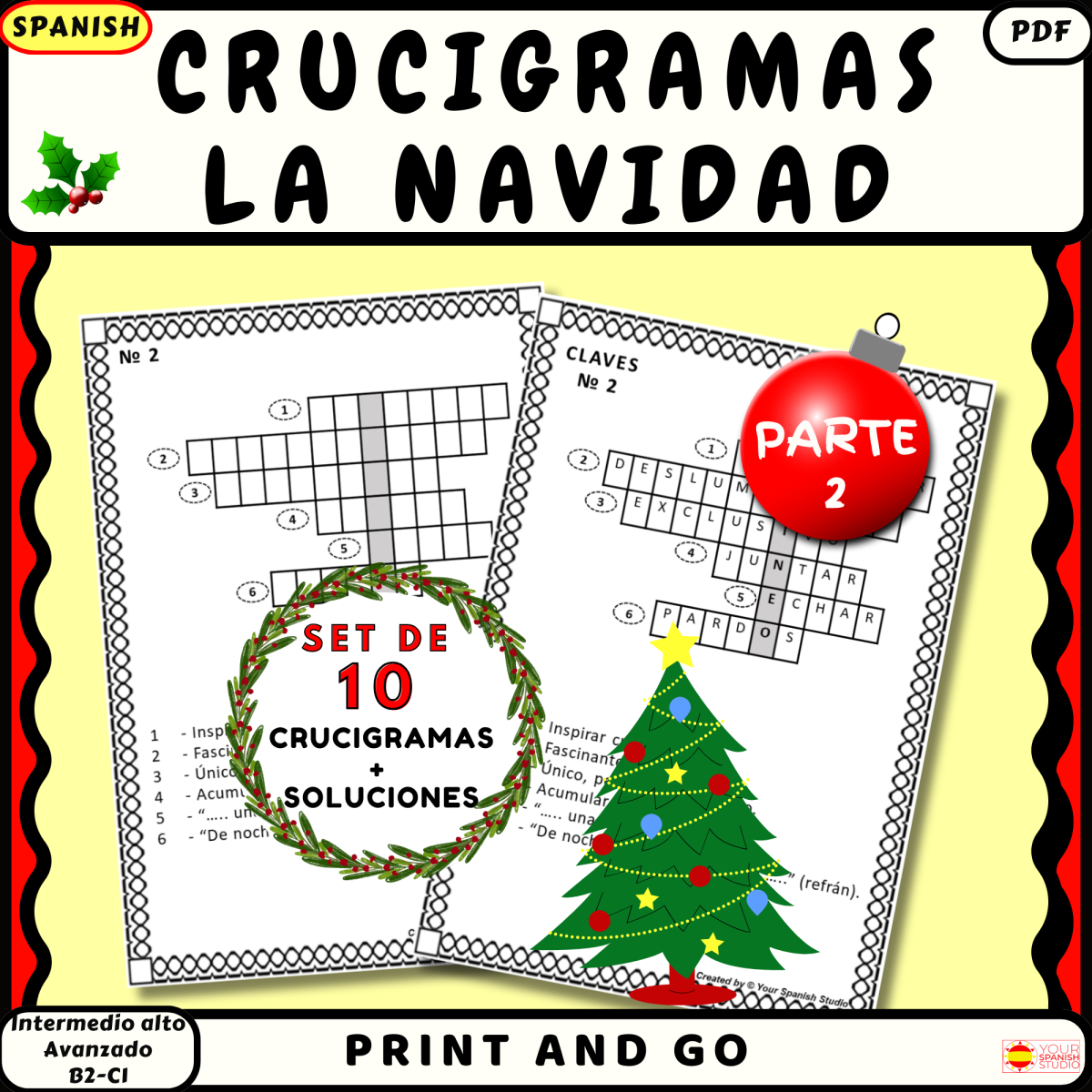 An educational teaching resource from Your Spanish Studio entitled Spanish Christmas puzzle Part 2 with Keys Crucigrama La Navidad downloadable at Teach Simple.