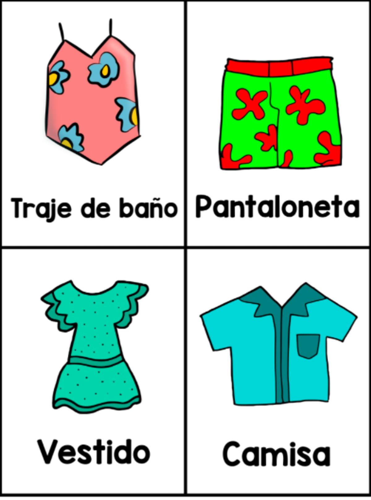 An educational teaching resource from Teacher's Clipart entitled Spanish Clothes and Seasons downloadable at Teach Simple.