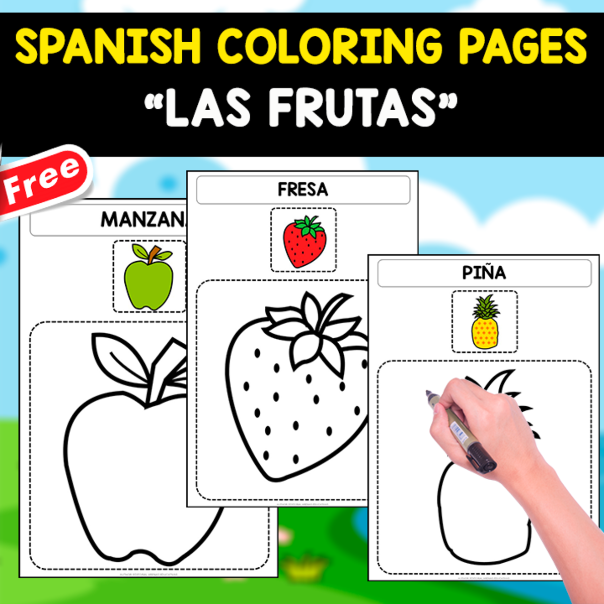 An educational teaching resource from EDITORIAL LAURA EDUCA entitled SPANISH COLORING PAGES | The Fruits downloadable at Teach Simple.