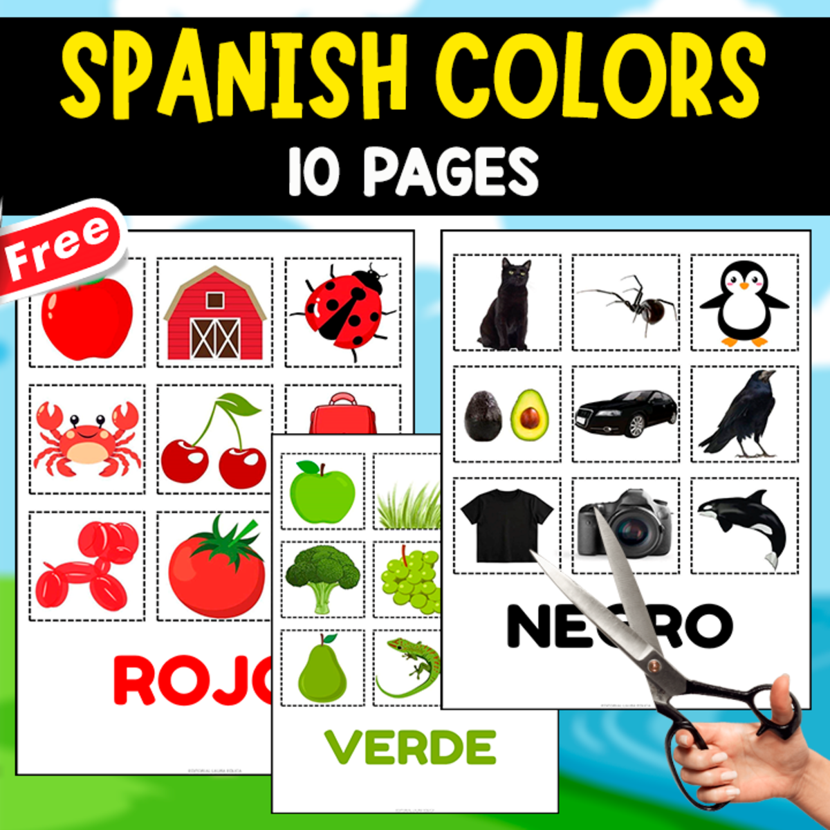 An educational teaching resource from EDITORIAL LAURA EDUCA entitled SPANISH COLORS | 10 CUTOUTS PAGES downloadable at Teach Simple.