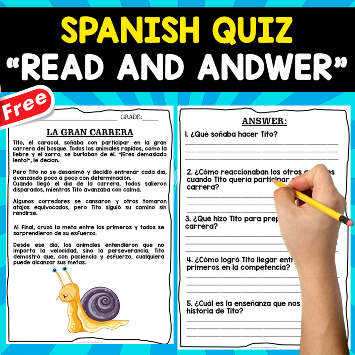An educational teaching resource from EDITORIAL LAURA EDUCA entitled SPANISH COMPREHENSION TEXT | LA GRAN CARRERA downloadable at Teach Simple.