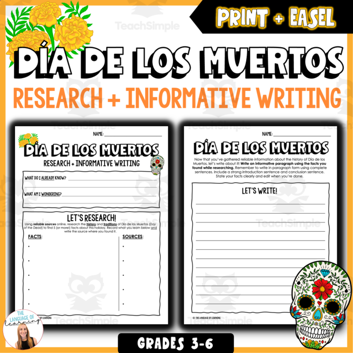 An educational teaching resource from The Language of Learning entitled Spanish: Dia de Los Muertos Research and Informative Writing Worksheets downloadable at Teach Simple.