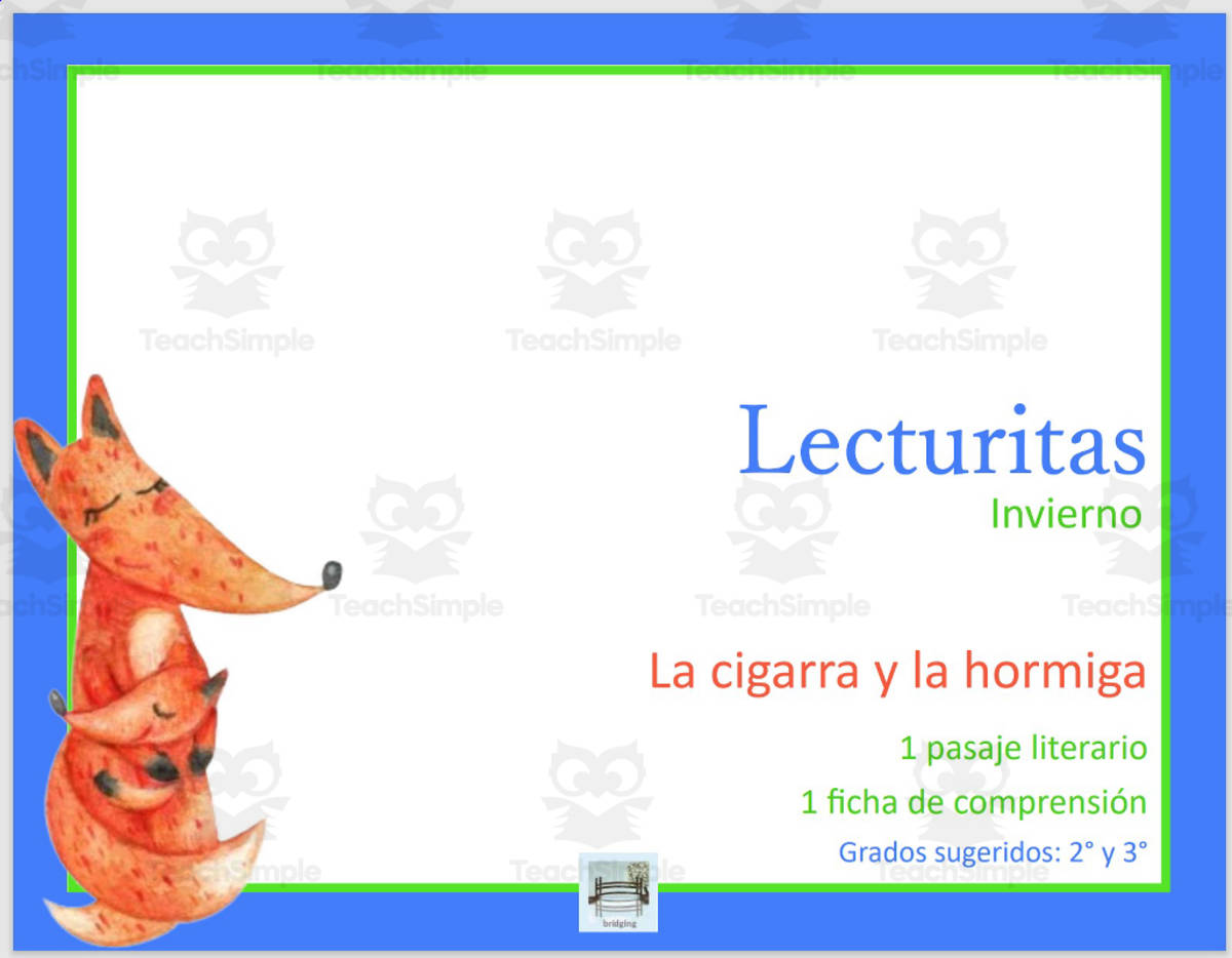 An educational teaching resource from Bridging - Spanish Reading and Writing entitled Spanish |  Easy Short Stories in Spanish | Espanol | Cuentos Infantiles Para Leer | Cuentos Cortos | Lecturas Para Niños  | Fable | Fabula downloadable at Teach Simple.