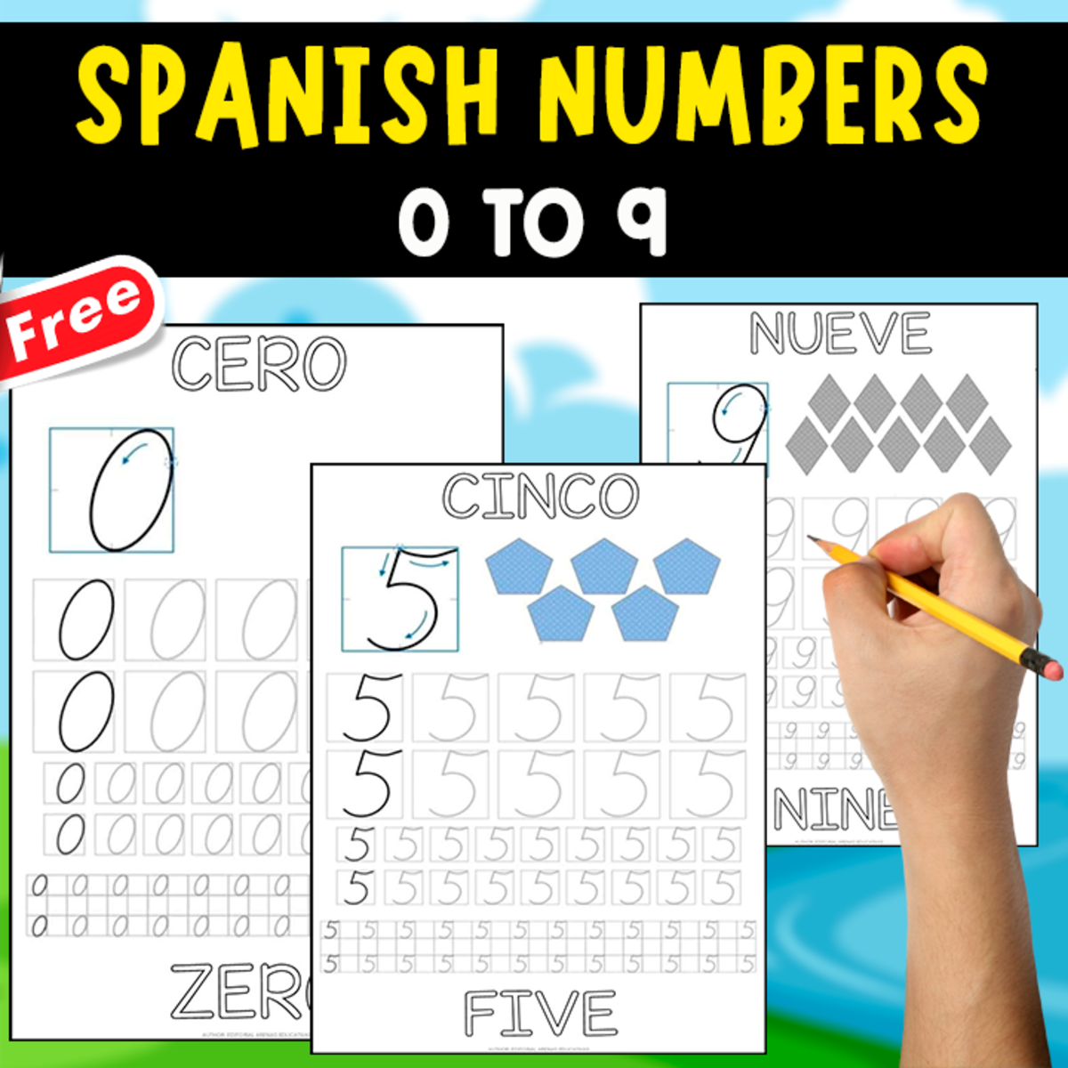 An educational teaching resource from EDITORIAL LAURA EDUCA entitled SPANISH-ENGLISH NUMBERS FOR TRACING | 0-9 downloadable at Teach Simple.