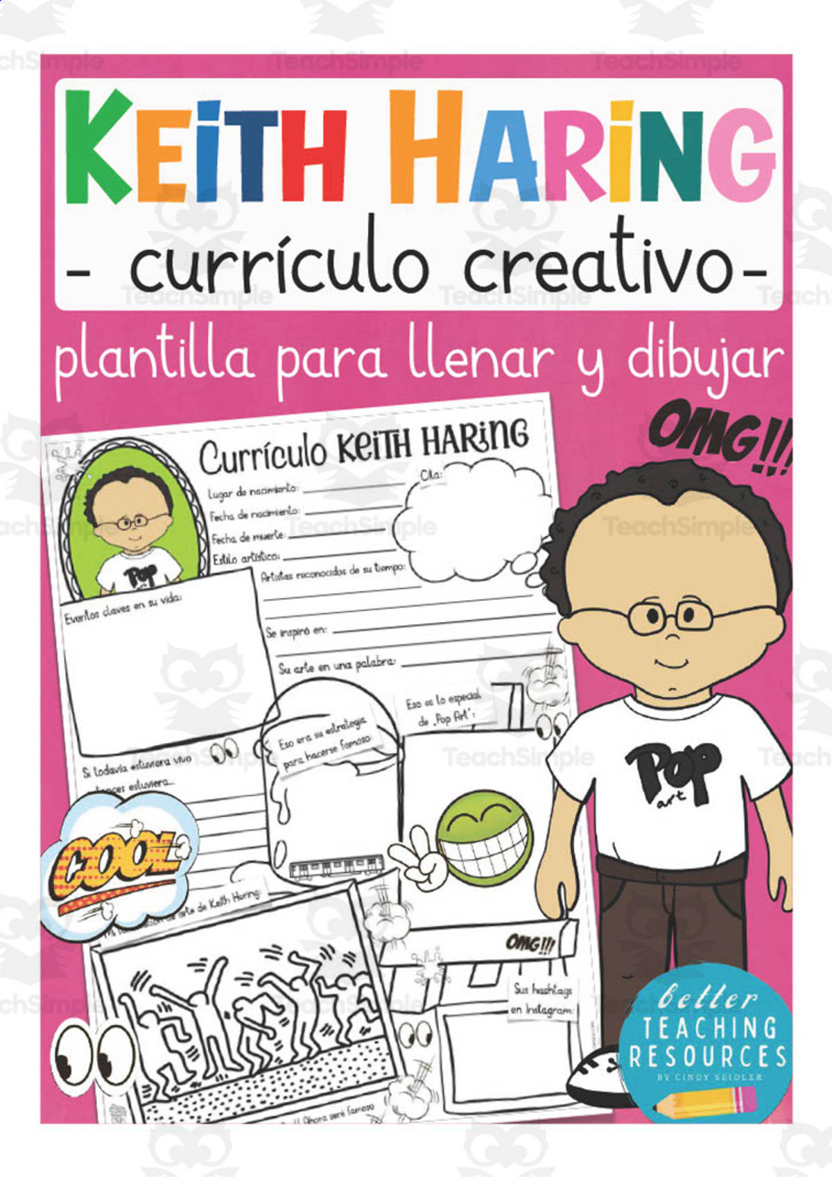 An educational teaching resource from Better Teaching Resources entitled Spanish: Famous People Creative Resumes | Keith Haring Write & Draw Templates downloadable at Teach Simple.