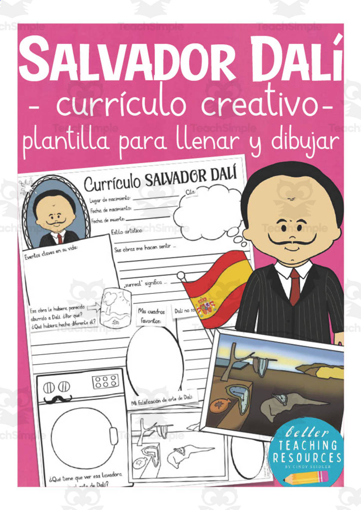 An educational teaching resource from Better Teaching Resources entitled Spanish: Famous People Creative Resumes | Salvador Dali Write & Draw Templates downloadable at Teach Simple.