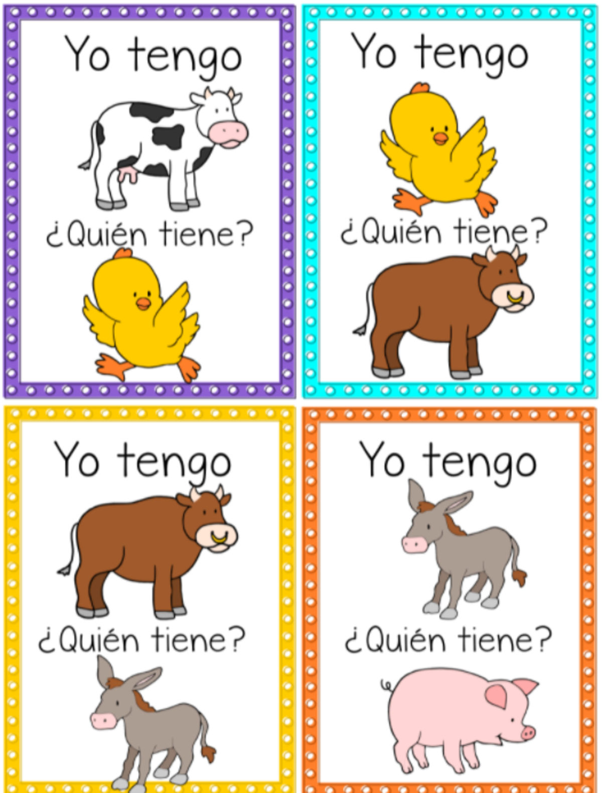 An educational teaching resource from Teacher's Clipart entitled Spanish: Farm Animals Flash Cards downloadable at Teach Simple.