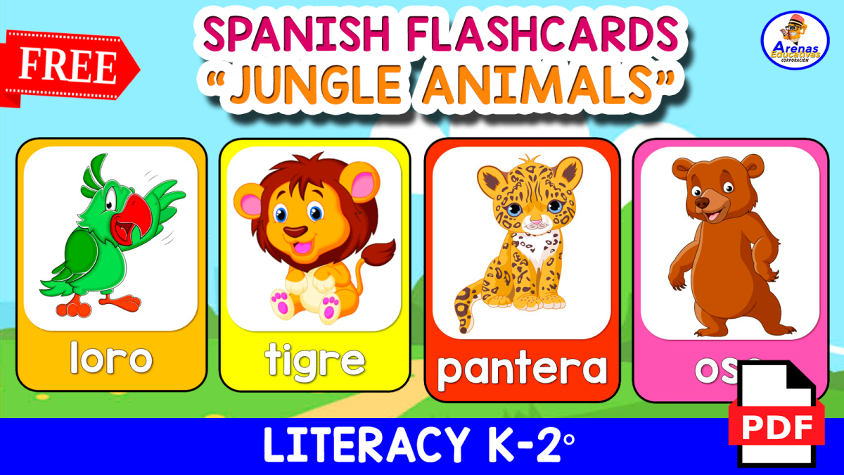 An educational teaching resource from EDITORIAL LAURA EDUCA entitled SPANISH FLASHCARDS | Jungle Animals downloadable at Teach Simple.