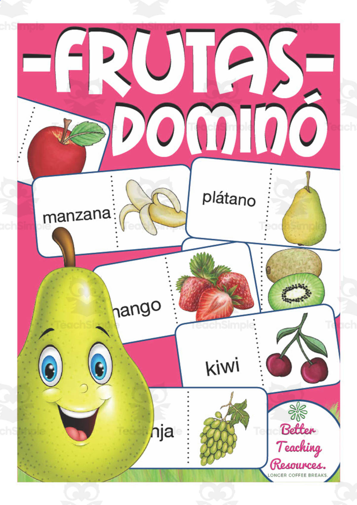 An educational teaching resource from Better Teaching Resources entitled Spanish: Fruit Domino Game | Vocabulary Practice Activity downloadable at Teach Simple.