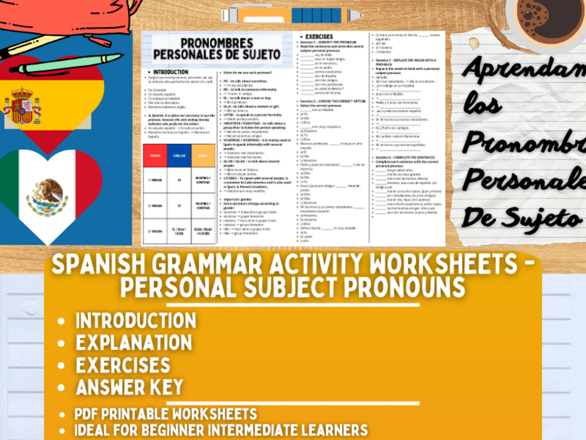 An educational teaching resource from Learning with Alan entitled Spanish Grammar Activity - Personal Subject Pronouns downloadable at Teach Simple.