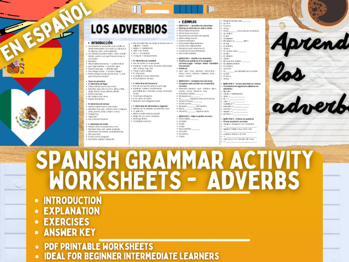An educational teaching resource from Learning with Alan entitled Spanish Grammar Activity Worksheets - Adverbs - Spanish Only downloadable at Teach Simple.