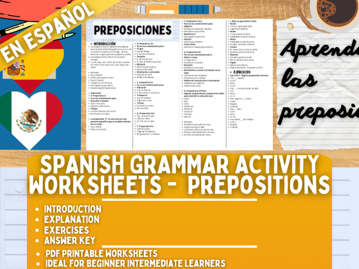 Spanish Grammar Activity Worksheets - Prepositions - Spanish Only preview