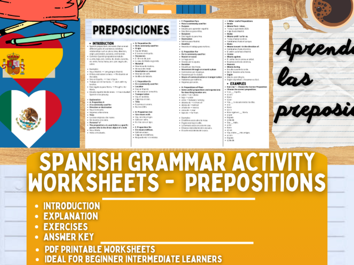 Spanish Grammar Activity Worksheets - Prepositions preview