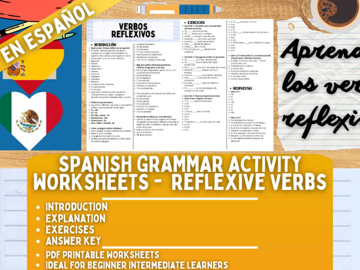 Spanish Grammar Activity Worksheets - Reflexive Verbs - Spanish Only preview