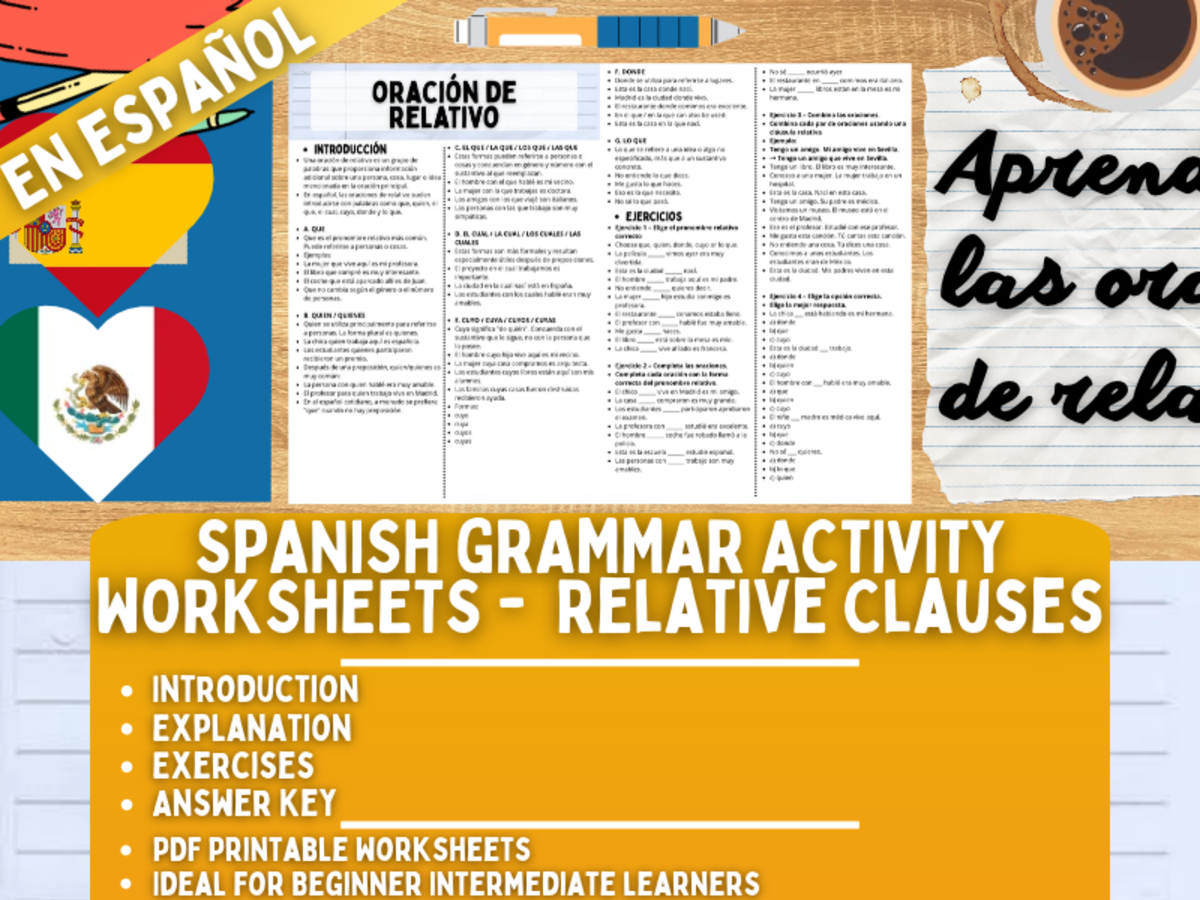 Spanish Grammar Activity Worksheets - Relative Clauses - Spanish Only preview