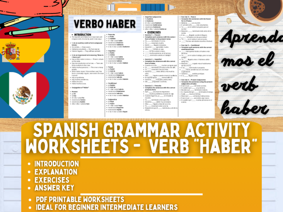 An educational teaching resource from Learning with Alan entitled Spanish Grammar Activity Worksheets - Verb Haber downloadable at Teach Simple.