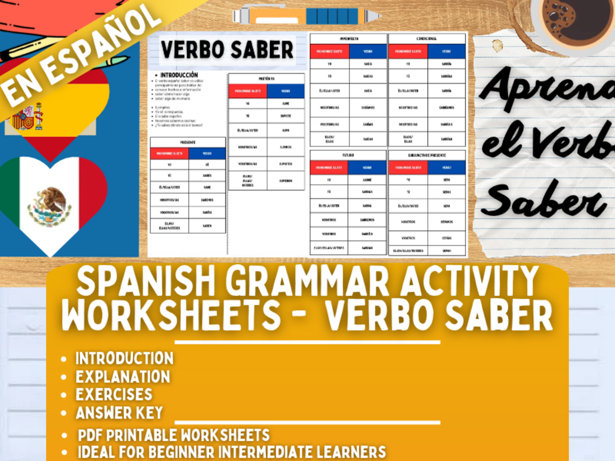 Spanish Grammar Activity Worksheets - Verb Saber - Spanish Only preview