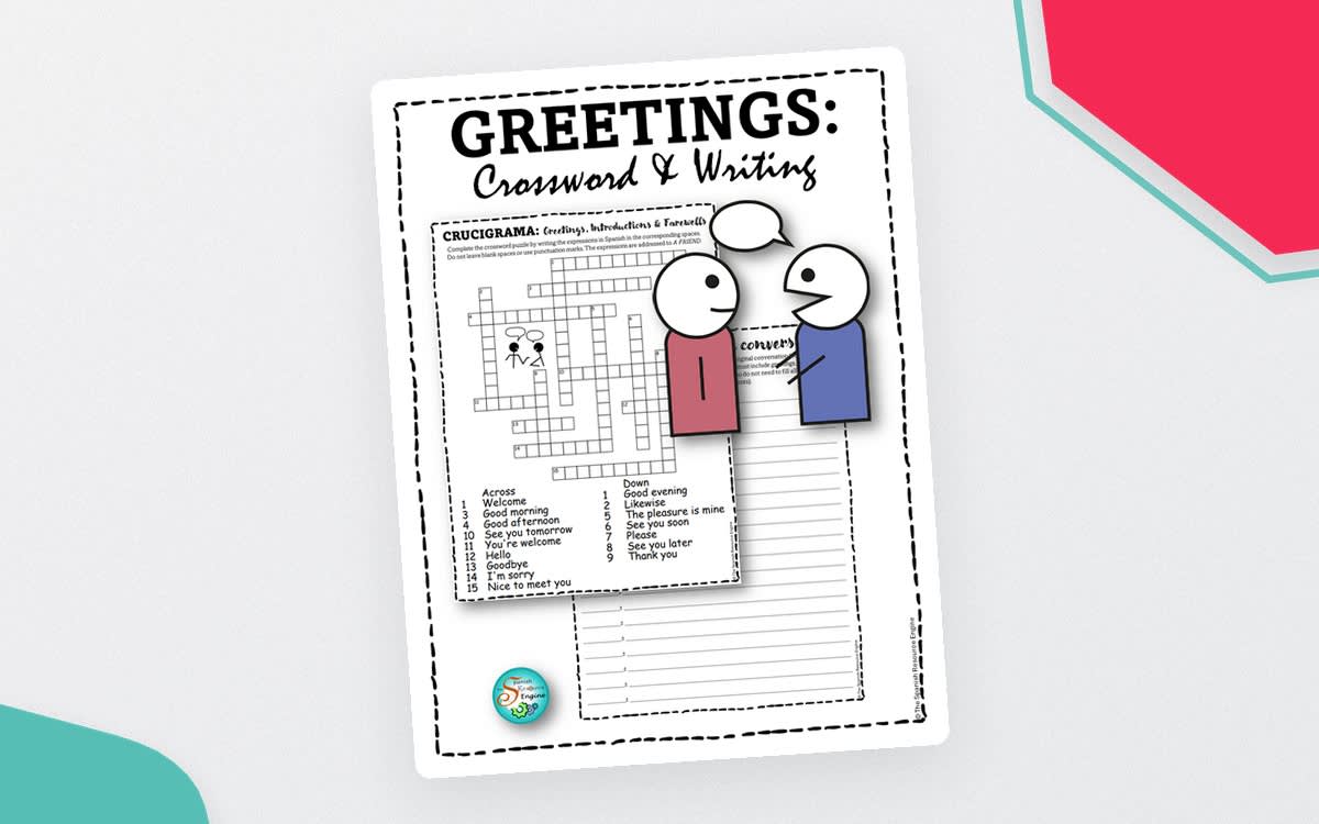 An educational teaching resource from The Spanish Resource Engine entitled Spanish Greetings Crossword & Conversation Sheet downloadable at Teach Simple.