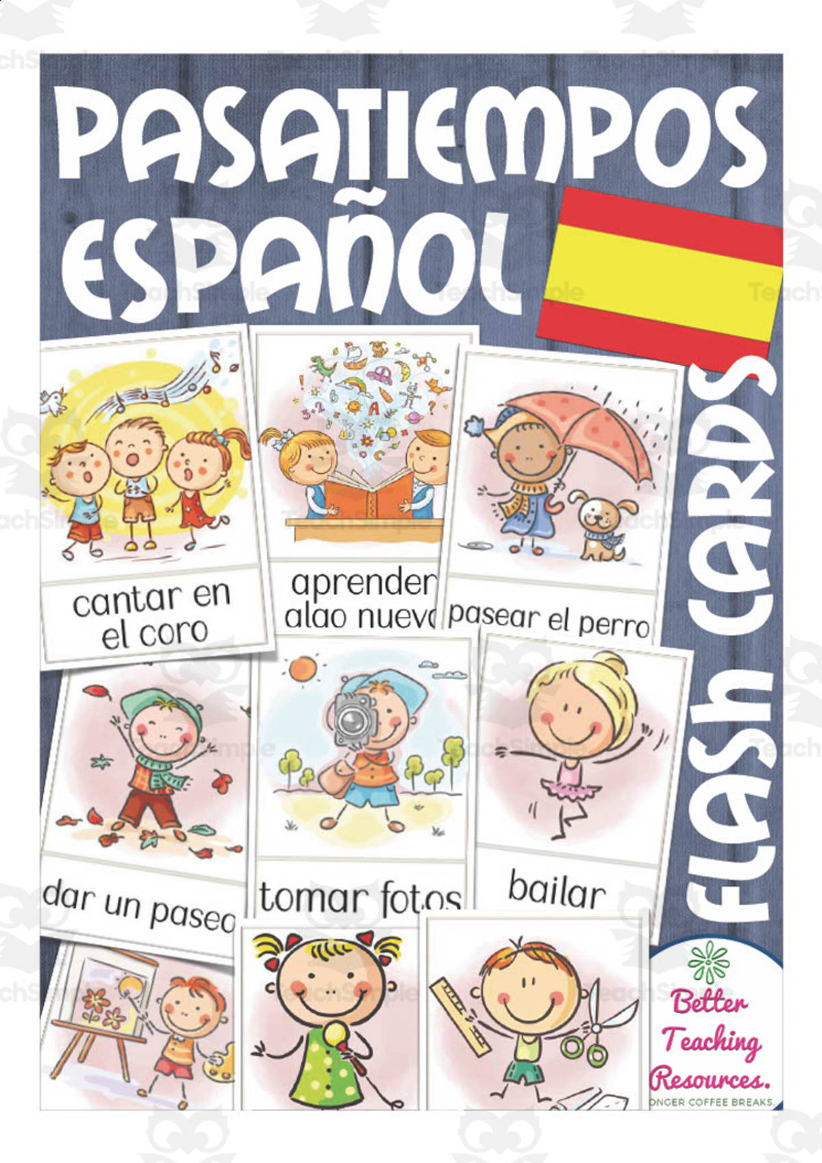 An educational teaching resource from Better Teaching Resources entitled Spanish: Hobbies Flash Cards downloadable at Teach Simple.