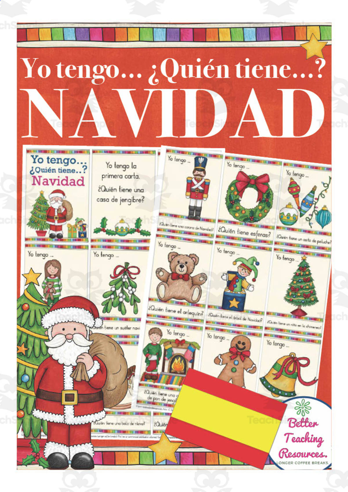 An educational teaching resource from Better Teaching Resources entitled Spanish: I Have Who Has? | Christmas Card Game downloadable at Teach Simple.