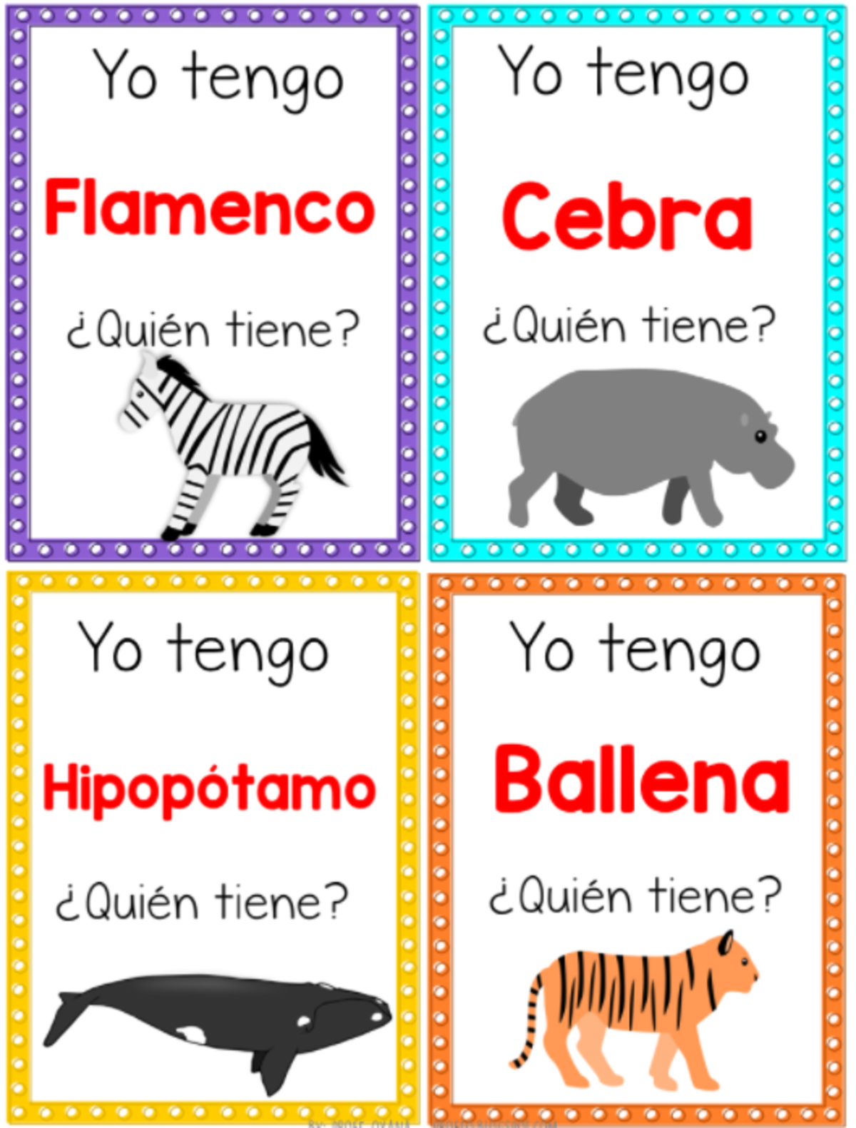 An educational teaching resource from Teacher's Clipart entitled Spanish: I Have Who Has - Wild Animals downloadable at Teach Simple.