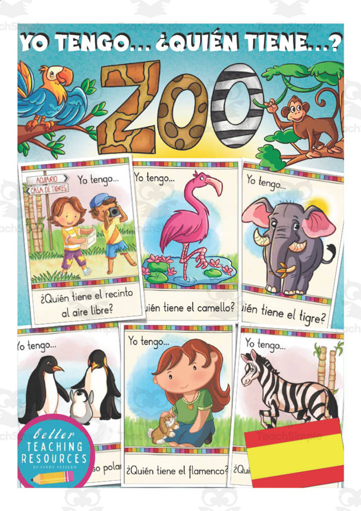 An educational teaching resource from Better Teaching Resources entitled Spanish: I Have Who Has? | Zoo Card Game downloadable at Teach Simple.