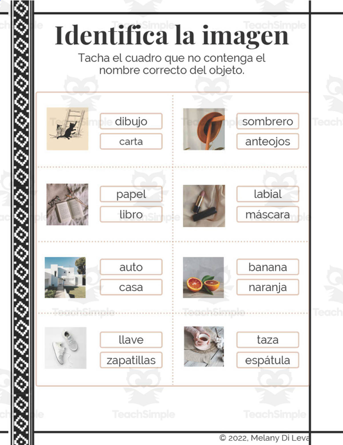 An educational teaching resource from Easy Argentine Spanish entitled Spanish: Identify the Image + Write A Story Worksheet - Escritura Creativa downloadable at Teach Simple.
