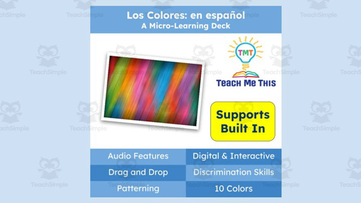 An educational teaching resource from Teach Me This entitled Spanish: Interactive Colors Lesson | Micro-Learning Deck downloadable at Teach Simple.