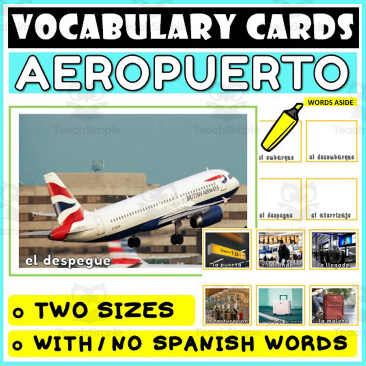 An educational teaching resource from WORDS ASIDE entitled Spanish Language Vocabulary Flashcards 1 downloadable at Teach Simple.