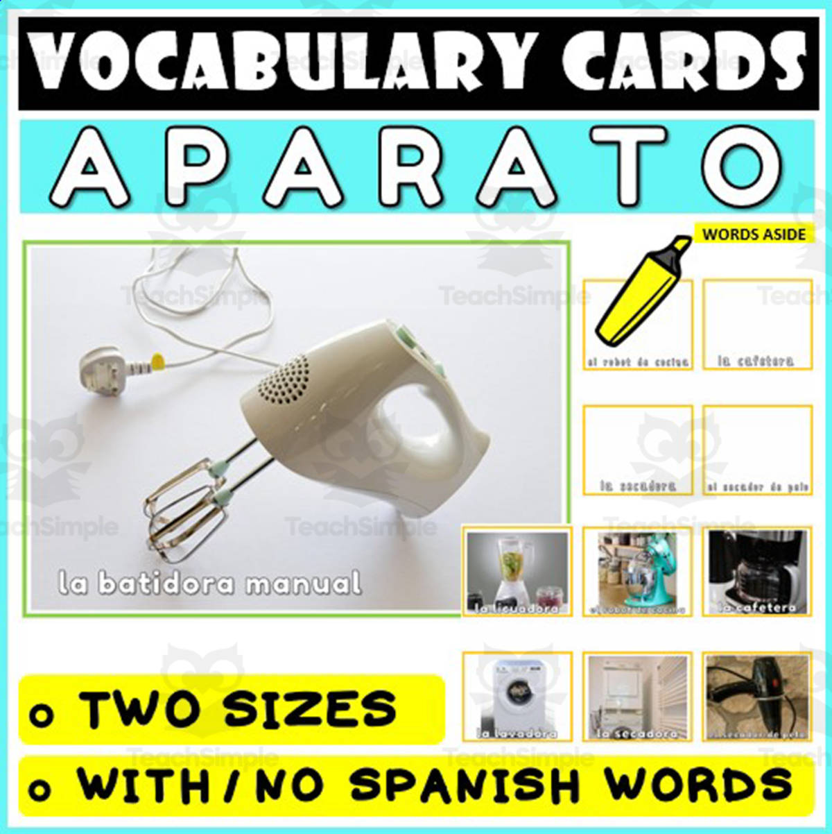 An educational teaching resource from WORDS ASIDE entitled Spanish Language Vocabulary Flashcards 12 downloadable at Teach Simple.