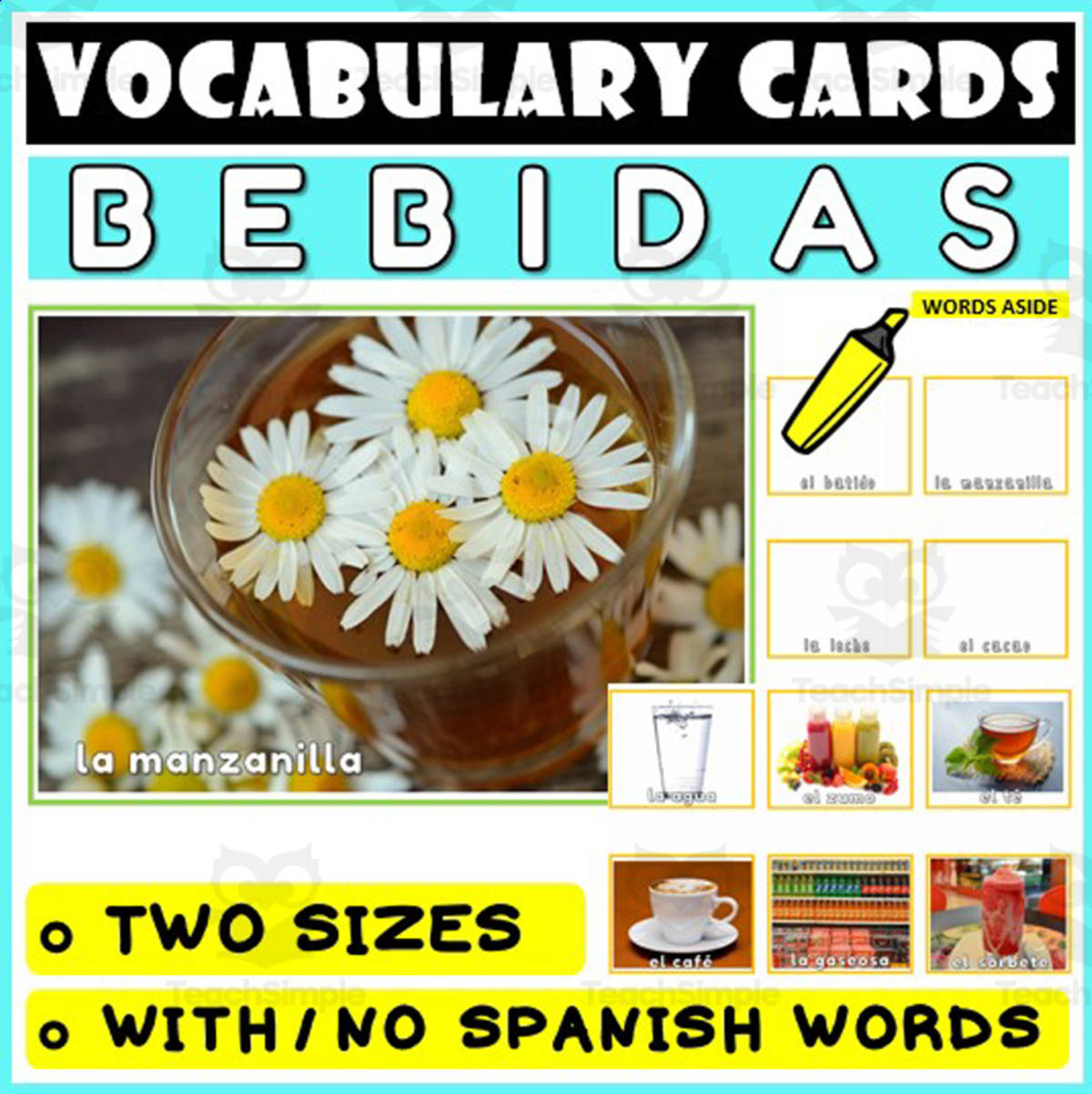 An educational teaching resource from WORDS ASIDE entitled Spanish Language Vocabulary Flashcards 14 downloadable at Teach Simple.
