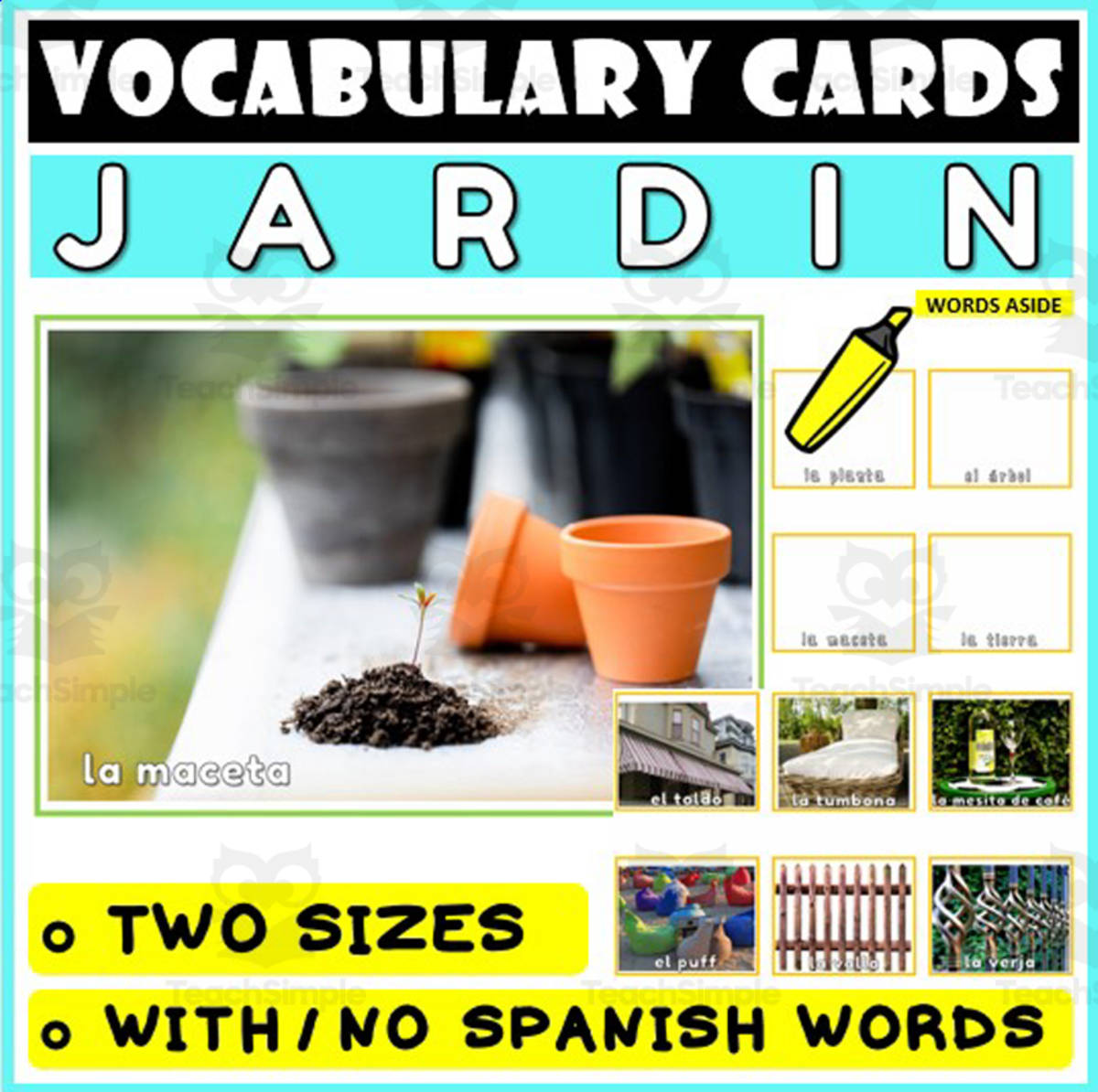 An educational teaching resource from WORDS ASIDE entitled Spanish Language Vocabulary Flashcards 18 downloadable at Teach Simple.