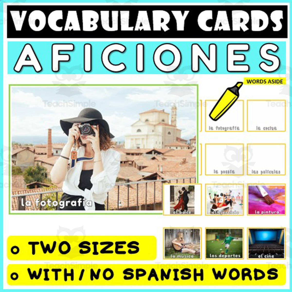 An educational teaching resource from WORDS ASIDE entitled Spanish Language Vocabulary Flashcards 20 downloadable at Teach Simple.