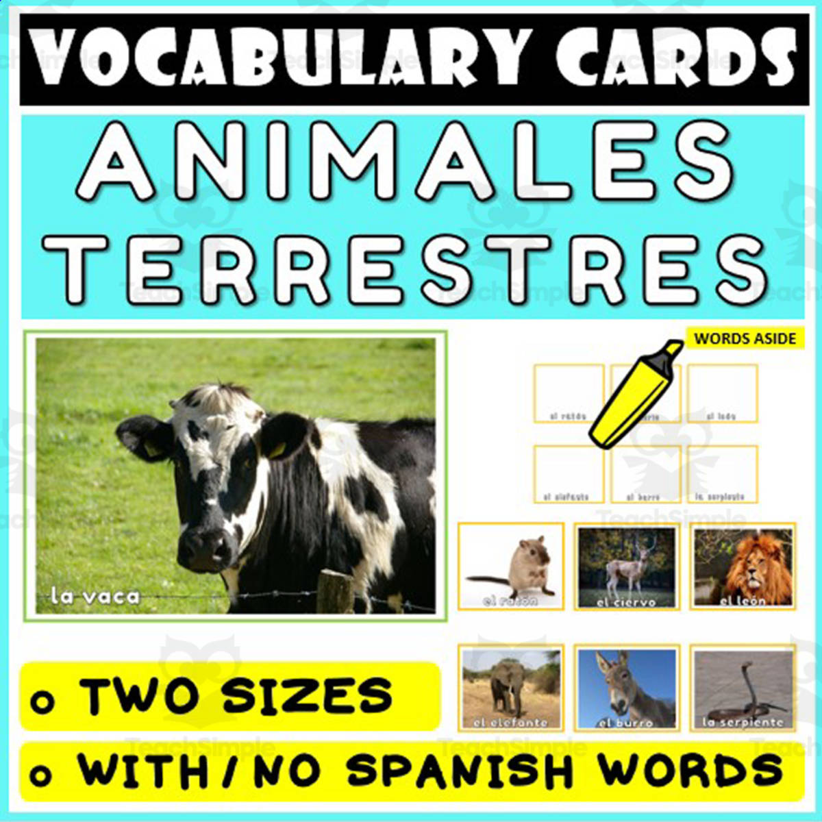 An educational teaching resource from WORDS ASIDE entitled Spanish Language Vocabulary Flashcards 25 downloadable at Teach Simple.