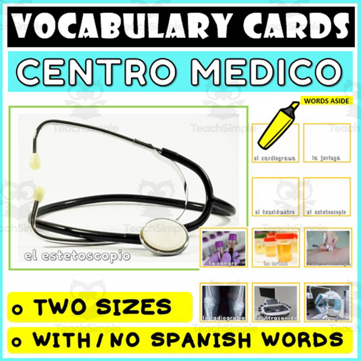 An educational teaching resource from WORDS ASIDE entitled Spanish Language Vocabulary Flashcards 26 downloadable at Teach Simple.