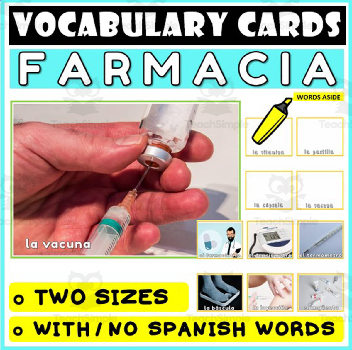 An educational teaching resource from WORDS ASIDE entitled Spanish Language Vocabulary Flashcards 30 downloadable at Teach Simple.