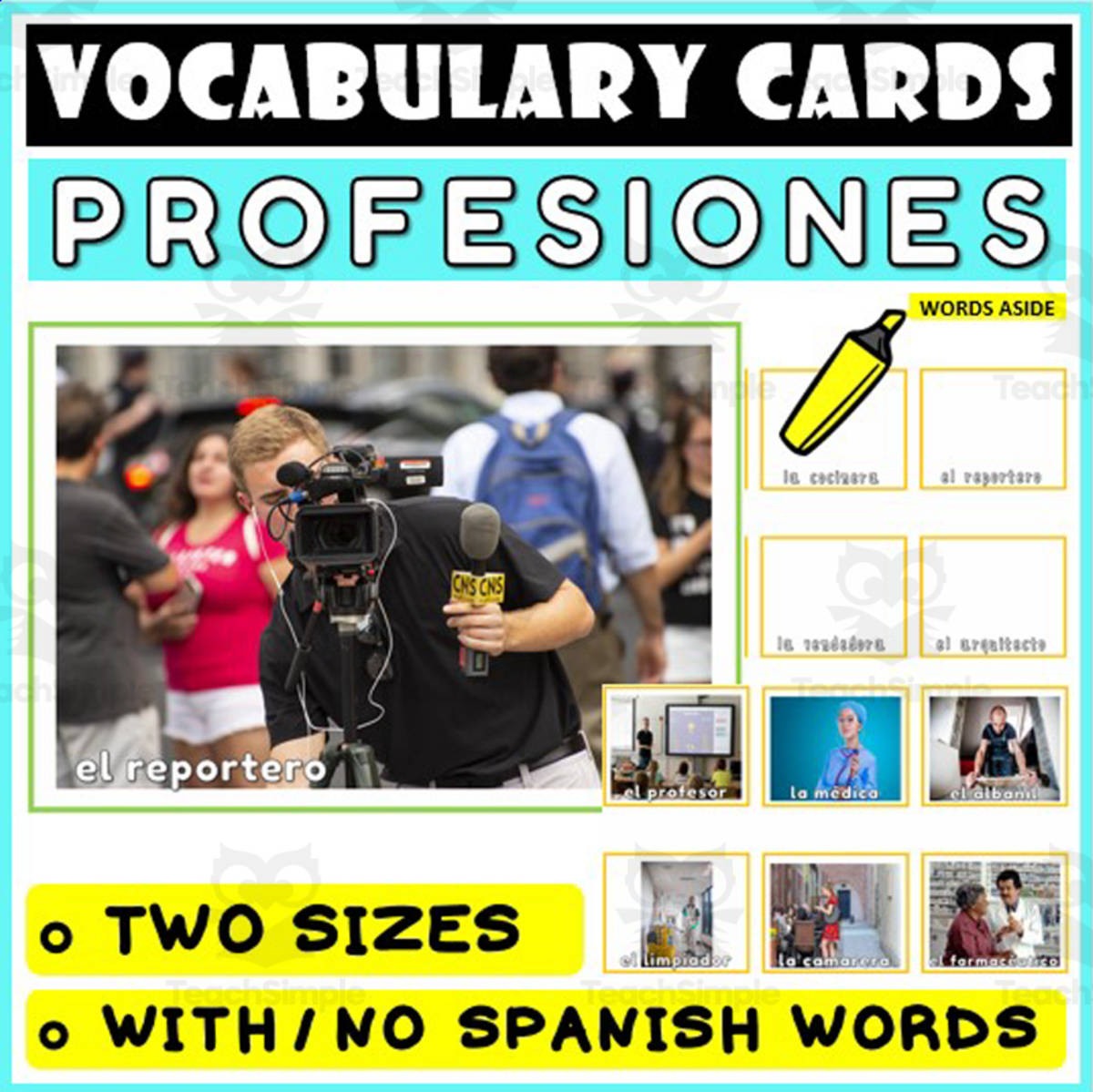 An educational teaching resource from WORDS ASIDE entitled Spanish Language Vocabulary Flashcards 32 downloadable at Teach Simple.