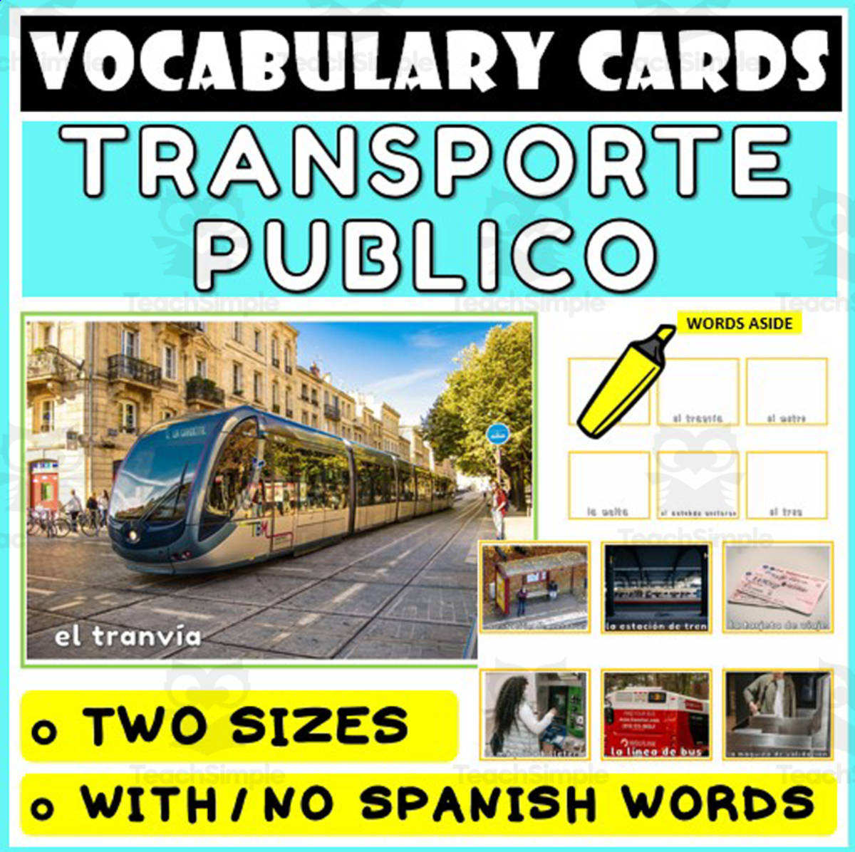 An educational teaching resource from WORDS ASIDE entitled Spanish Language Vocabulary Flashcards 33 downloadable at Teach Simple.