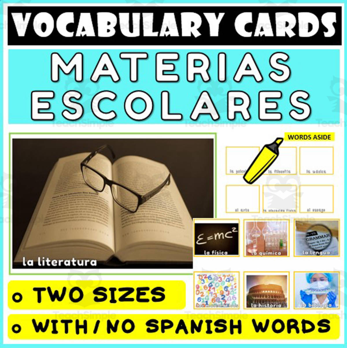 An educational teaching resource from WORDS ASIDE entitled Spanish Language Vocabulary Flashcards 35 downloadable at Teach Simple.