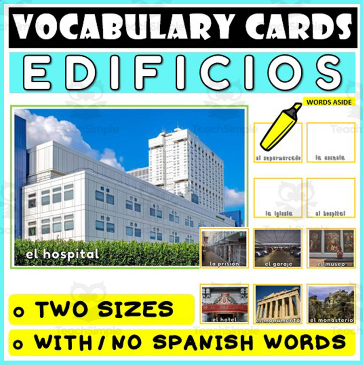 An educational teaching resource from WORDS ASIDE entitled Spanish Language Vocabulary Flashcards 5 downloadable at Teach Simple.