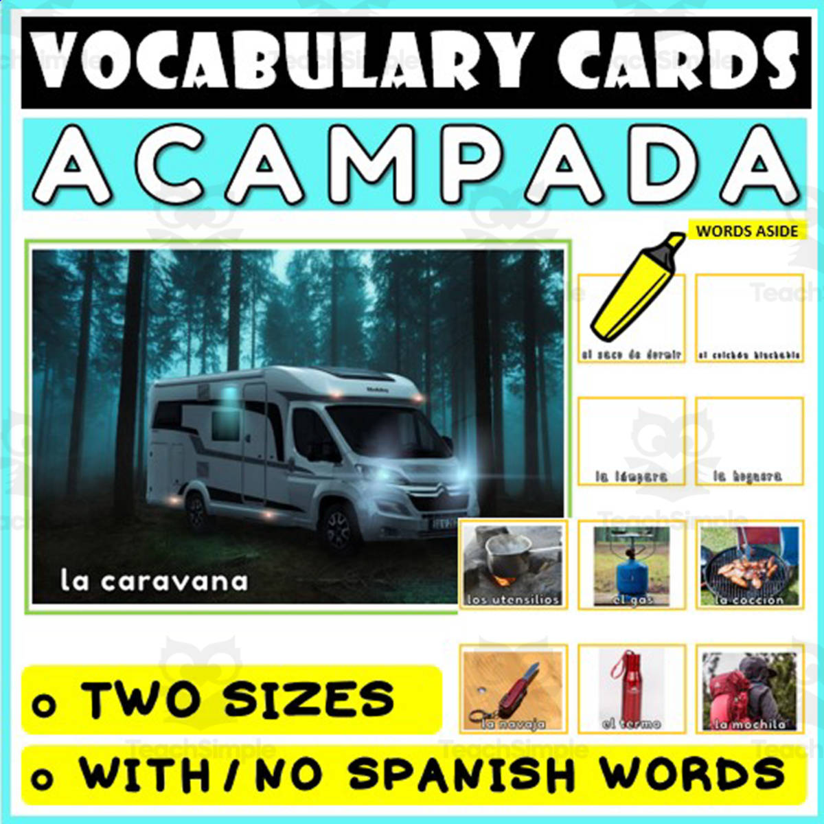 An educational teaching resource from WORDS ASIDE entitled Spanish Language Vocabulary Flashcards 8 downloadable at Teach Simple.